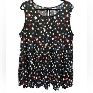 EUC LulaRoe Women’s Black Red White Stars Babydoll Tank Top Blouse - Size XL